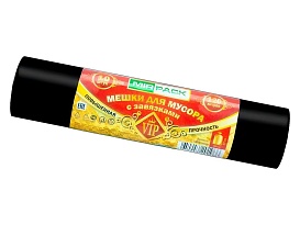 Мешки для мусора 120 л, с завязками, черные, в рулоне 10 шт., ПНД, 15 мкм, 800х750 мм, VIP, Z12010black в Зеленодольске