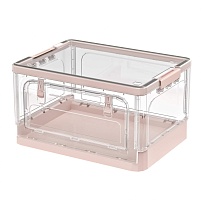 Ящик пластиковый складной прозрачный коричневый, дно розовое,490х360х280 мм, с колесиками в Зеленодольске
