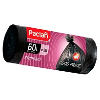 Мешки для мусора 60 л, черные, в рулоне 20 шт., ПНД, 7,4 мкм, 720х600 мм, PACLAN, 600820 в Зеленодольске