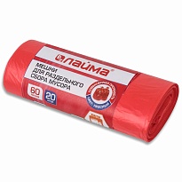 Мешки для мусора 60 л, красный, в рулоне 20 шт., ПНД, 10 мкм, 680х580 мм, LAIMA, 606702 в Зеленодольске