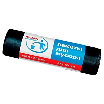 Мешки для мусора 160 л, черные, в рулоне 20 шт., ПВД, 30 мкм, 1200х870 мм, PACLAN Professional, 604082 в Зеленодольске