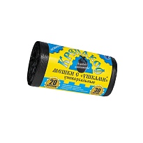 Мешки для мусора 20 л, с ушками, черные, в рулоне 30 шт., ПНД, 10 мкм, 550х440 мм, Крепакоф, 4607075710405 в Зеленодольске Мешки для мусора 20 л, с ушками, черные, в рулоне 30 шт., ПНД, 10 мкм, 550х440 мм, Крепакоф, 4607075710405 в Зеленодольске