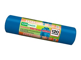 Мешки для мусора 120 л, синие, в рулоне 10 шт., ПНД, 14 мкм, 1100х700 мм, EXTRA, ex1201802 в Зеленодольске