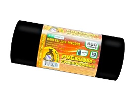 Мешки для мусора 300 л, черные, в рулоне 10 шт., ПВД 70 мкм, 1400х1000 мм, PREMIUM+, 30010160 в Зеленодольске