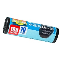 Мешки для мусора 180 л, с ушками, черные, в рулоне 10 шт., ПНД, 20 мкм, 1150х800 мм, Крепак, 4607075710498 в Зеленодольске