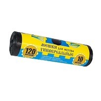 Мешки для мусора 120 л, с ушками, черные, в рулоне 10 шт., ПНД, 13 мкм, 1050х680 мм, Крепакоф, 4607075710252 в Зеленодольске Мешки для мусора 120 л, с ушками, черные, в рулоне 10 шт., ПНД, 13 мкм, 1050х680 мм, Крепакоф, 4607075710252 в Зеленодольске