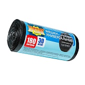 Мешки для мусора 180 л, с ушками, черные, в рулоне 30 шт., ПНД, 20 мкм, 1150х800 мм, Крепак, 4607075710399