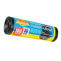 Мешки для мусора 180 л, черные, в рулоне 10 шт., ПНД, 20 мкм, 1150х800 мм, Крепак, 4607075710481 в Зеленодольске