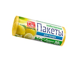Мешки для мусора 30 л, ароматизированные, Лимон, желтые, в рулоне 20 шт., ПНД, 9 мкм, 560х530 мм, GRIFON Aroma, 101-020 Li в Зеленодольске