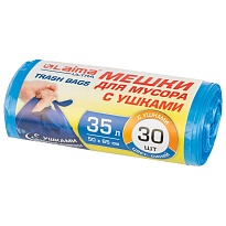 Мешки для мусора 35 л, с ушками, синие, в рулоне 30 шт., ПНД, 11 мкм, 650х500 мм, LAIMA ULTRA, 607684 в Зеленодольске