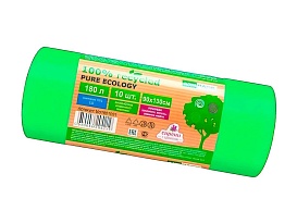Мешки для мусора 180 л, ароматизированные, биоразлагаемые, зеленые, в рулоне 10 шт., ПВД, 40 мкм, 1300х930 мм, PURE ECOLOGY, bio1801081 в Зеленодольске