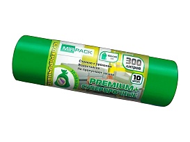 Мешки для мусора 300 л, зеленые, в рулоне 10 шт., ПВД 70 мкм, 1400х1000 мм, PREMIUM+, 300101601 в Зеленодольске