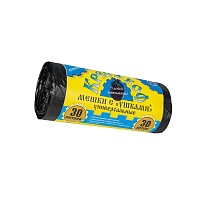 Мешки для мусора 30 л, с ушками, черные, в рулоне 30 шт., ПНД, 8 мкм, 580х460 мм, Крепакоф, 4607075710412 в Зеленодольске Мешки для мусора 30 л, с ушками, черные, в рулоне 30 шт., ПНД, 8 мкм, 580х460 мм, Крепакоф, 4607075710412 в Зеленодольске