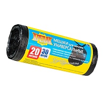 Мешки для мусора 20 л, черные, в рулоне 30 шт., ПНД, 10 мкм, 550х440 мм, Крепак, 4607075710092 в Зеленодольске
